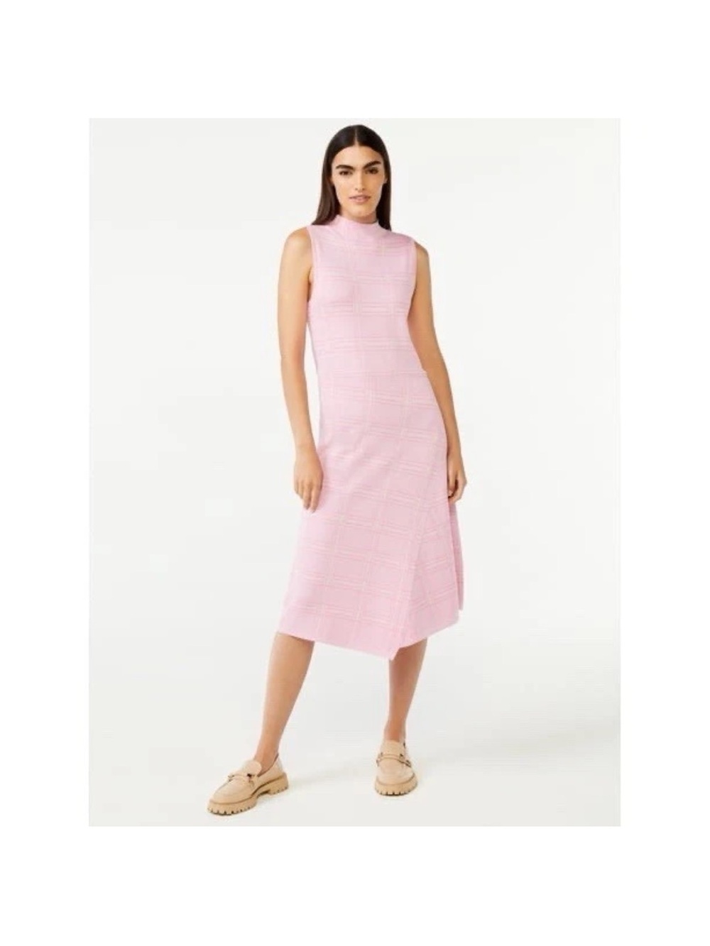 Sleeveless Mock-Neck Midi Dress in Soft Pink